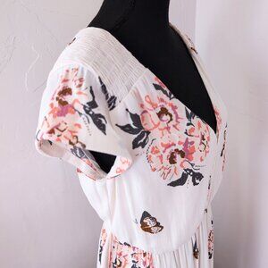 NWT Free People All I Got Floral Maxi Tiered Dress Boho Cottagecore Ivory Cream